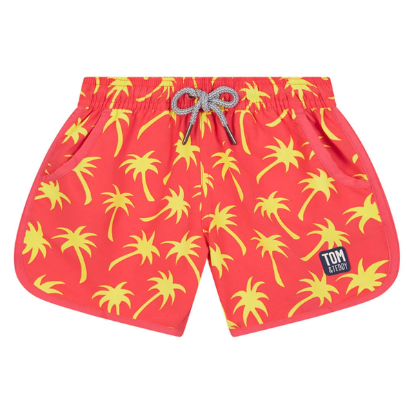 Tom & Teddy Palms Girls Swim Shorts GPALC - Coral/ Lime