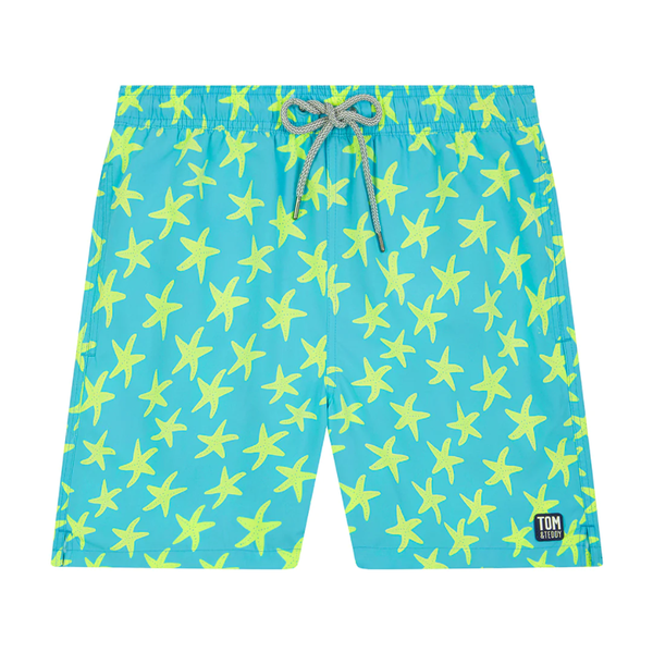 Tom & Teddy Starfish Mens Swim Shorts STFSY - Sky/ Yellow