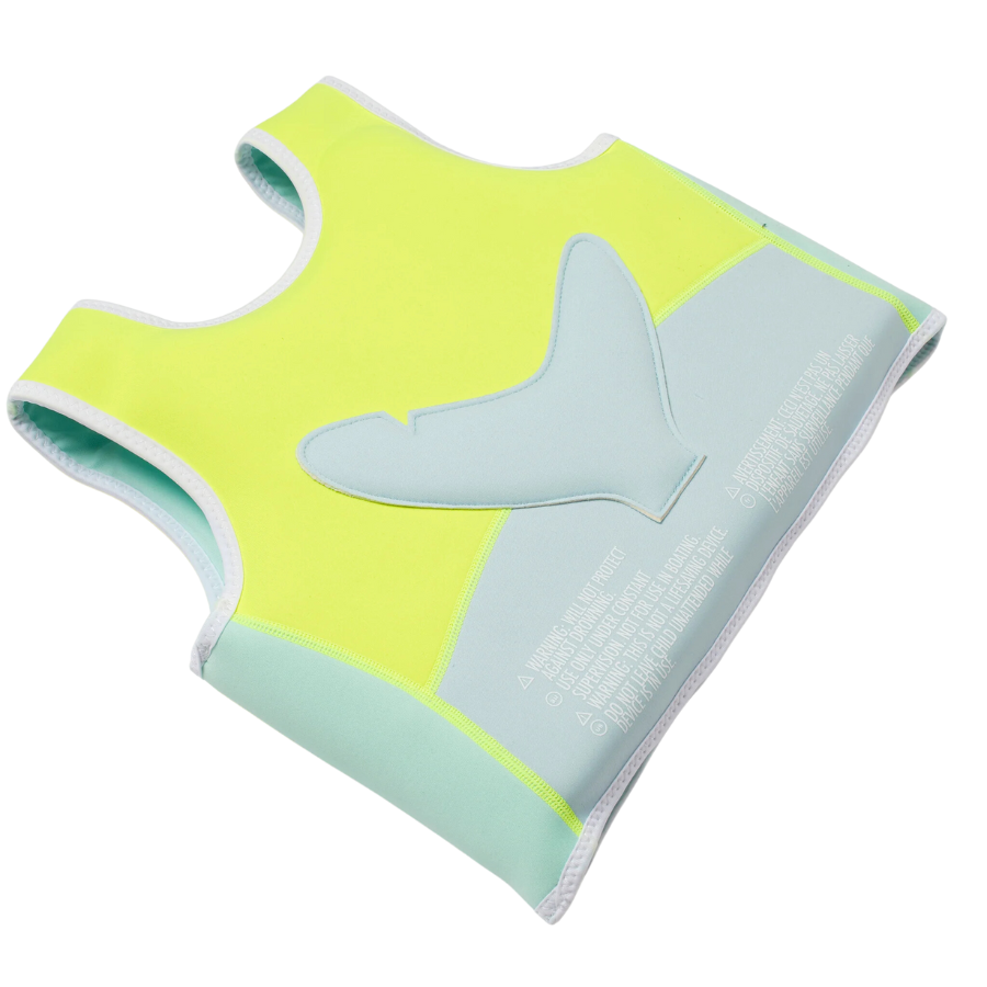 Sunnylife Salty The Shark Swim Vest 3-6 Aqua Neon Yellow SCMSVAQL