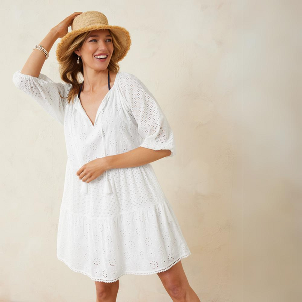 Tommy Bahama Raglan Tiered Dress SS500571 - Stand Alone Covers White