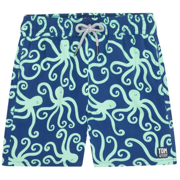 Tom & Teddy Octopus Boys Swim Shorts OCTNM-J- Navy/ Mint