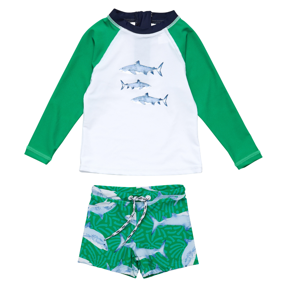 Snapper Rock Reef Shark Long Sleeve Baby Set B52019 - Green
