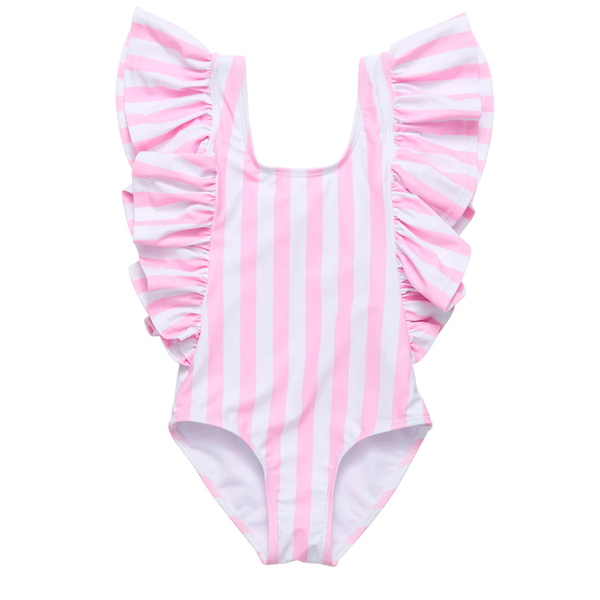 Snapper Rock Stripe Wide Frill Swimsuit G13243 - Pink