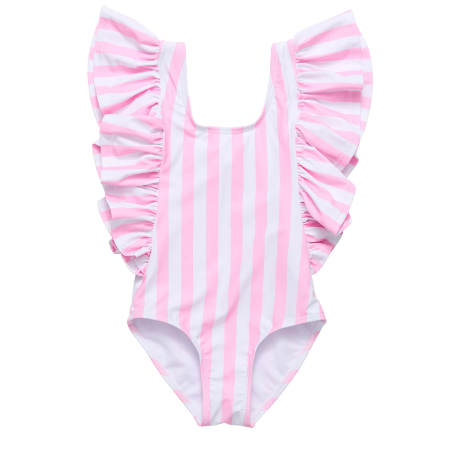 Snapper Rock Stripe Wide Frill Swimsuit G13243 - Pink