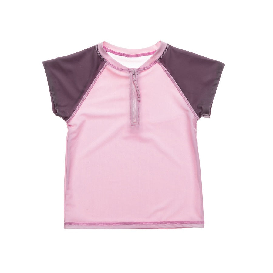 Snapper Rock Pink Grey Sleeve 1/2 Zip SS Rash Top G10114S- Pink