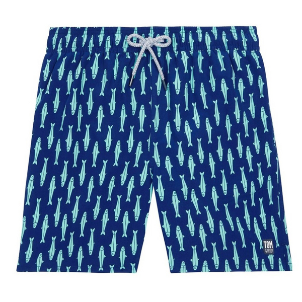 Tom & Teddy Sardines Mens Swim Shorts SARIG- Ink Blue/ Green