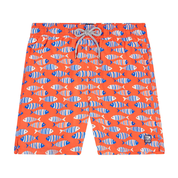 Tom & Teddy Fish Mens Swim Shorts FISHO - Striped Orange