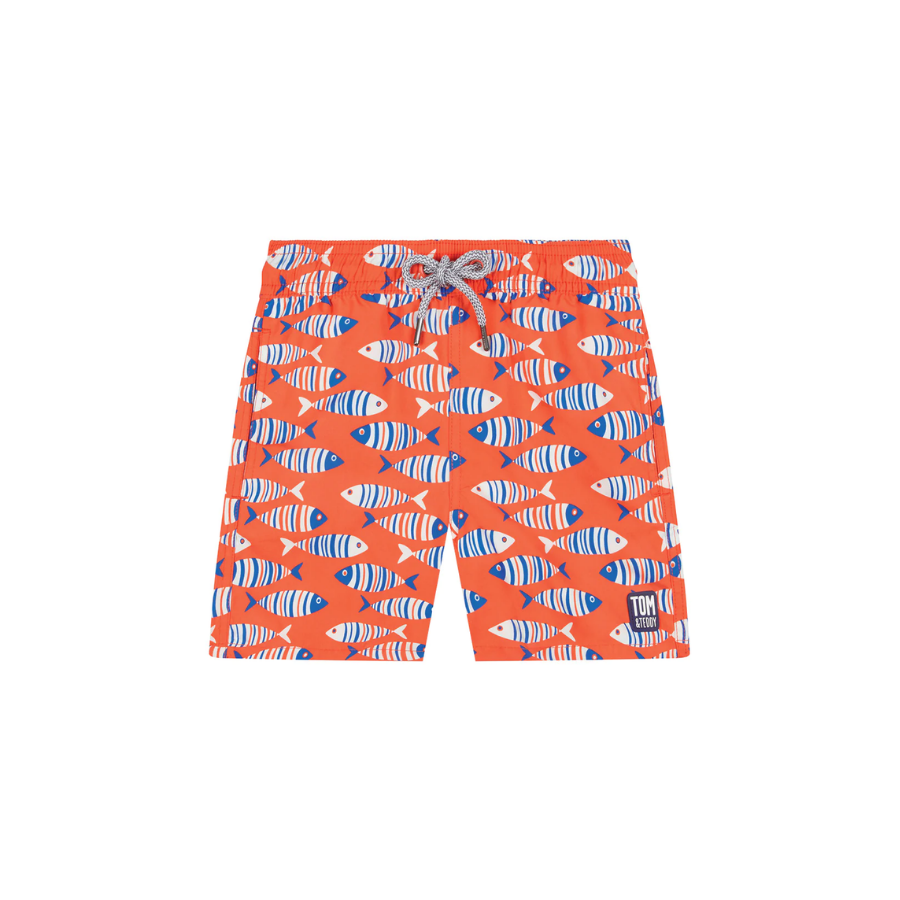 Tom & Teddy Fish Boys Swim Shorts FISHO-J - Striped Orange