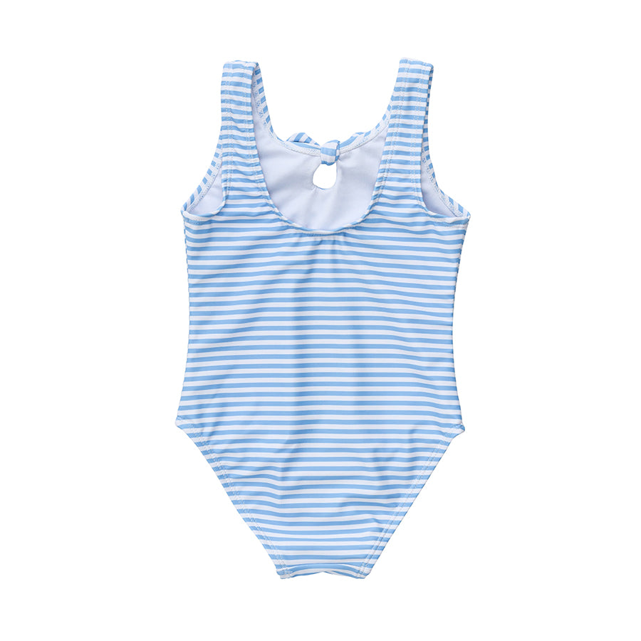 Snapper Rock Powder Blue Sustainable Stripe Bow Swimsuit G13221- Blue