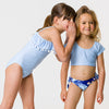 Snapper Rock Powder Blue Sustainable Stripe Frill Swimsuit G13222- Blue