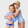 Snapper Rock Powder Blue Sustainable Stripe Frill Swimsuit G13222- Blue
