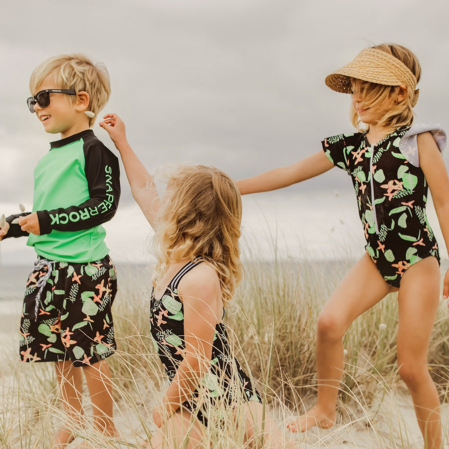 Snapper Rock Neon Rainforest Short Sleeves Surf Suit G60019S- Black