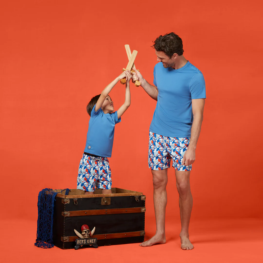 Tom & Teddy Puffin Mens Swim Shorts PUFBR - Blue/ Red