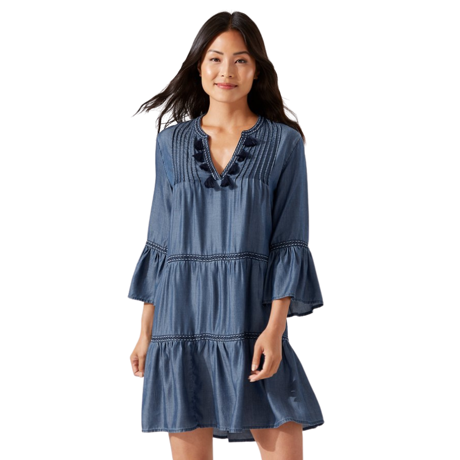 Tommy Bahama Embroidered Tier Dress SS500340- Standalone Covers Chambray
